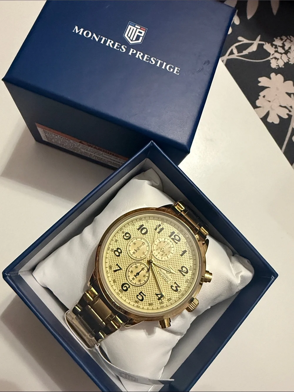 Invicta Montres Prestige MPW-0318 Gold Chronograph Watch 44mm NIB